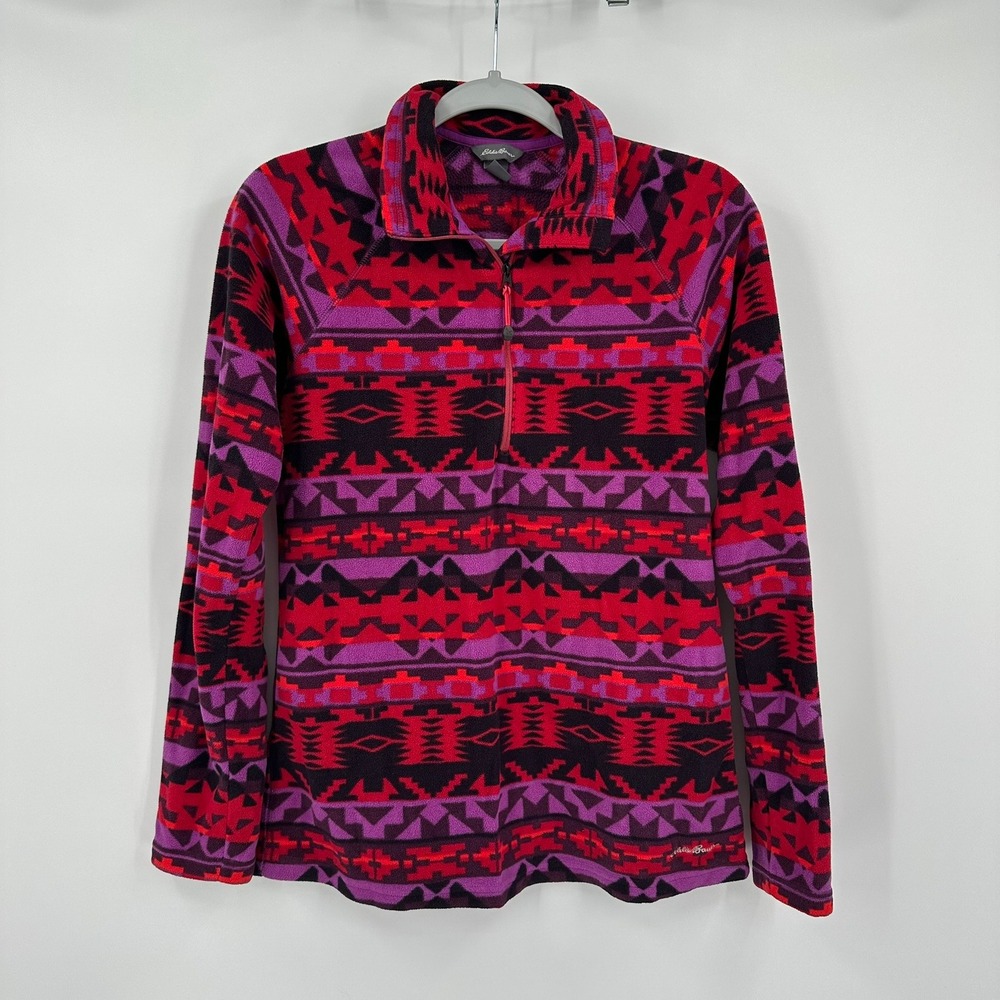 Eddie Bauer Womens Southwestern Geometric Quarter Zip Fleece Pullover Size M